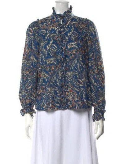 Pre-owned Sézane Paisley Print Long Sleeve Blouse In Blue