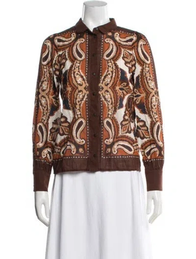 Pre-owned Sézane Paisley Print Long Sleeve Blouse In Brown