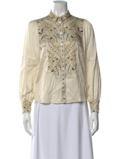 Pre-owned Sézane Paisley Print Long Sleeve Blouse In Neutral