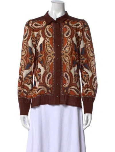 Pre-owned Sézane Paisley Print Long Sleeve Blouse W/ Tags In Orange