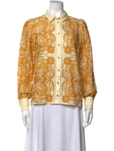 Pre-owned Sézane Paisley Print Long Sleeve Blouse In Yellow