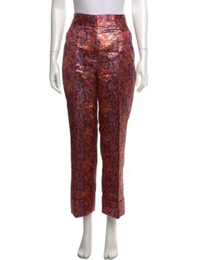 Pre-owned Sézane Paisley Print Straight Leg Pants W/ Tags In Metallic/purple