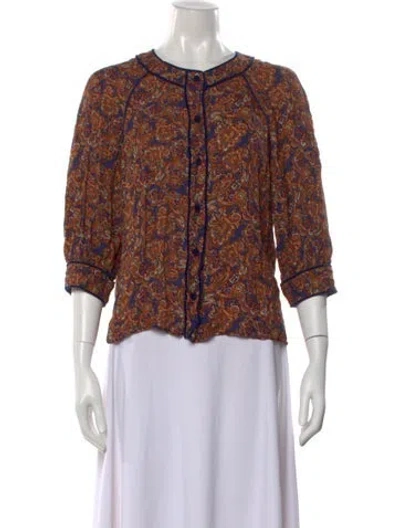 Pre-owned Sézane Paisley Print Three-quarter Sleeve Blouse In Blue
