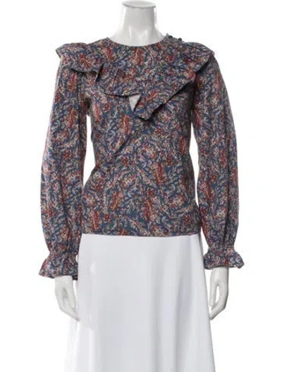 Pre-owned Sézane Paisley Print V-neck Blouse In Blue