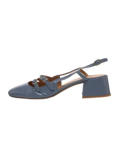 Pre-owned Sézane Patent Leather Cutout Accent Slingback Flats In Blue