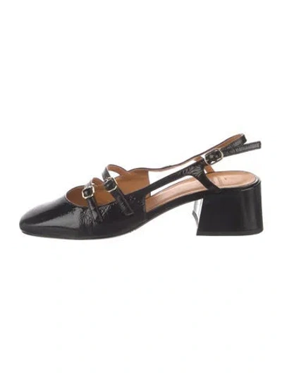 Pre-owned Sézane Patent Leather Cutout Accent Slingback Pumps In Black