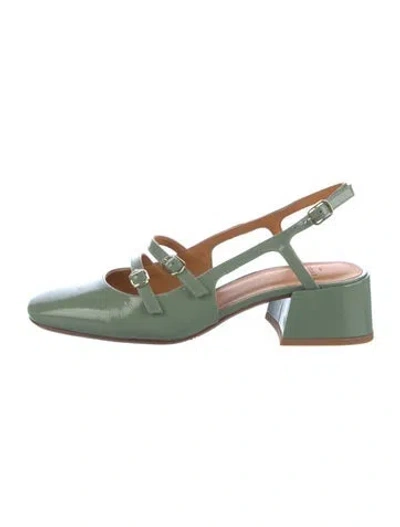 Pre-owned Sézane Patent Leather Cutout Accent Slingback Pumps In Green