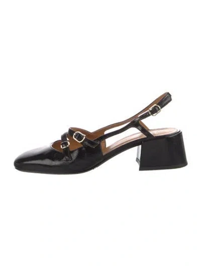 Pre-owned Sézane Patent Leather Printed Slingback Pumps In Black
