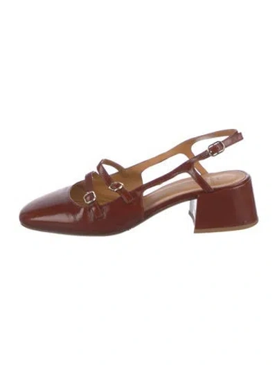 Pre-owned Sézane Patent Leather Slingback Flats In Brown