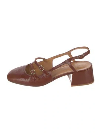Pre-owned Sézane Patent Leather Slingback Pumps In Brown