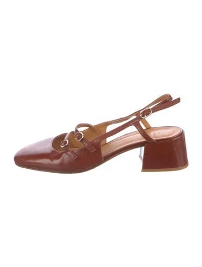 Pre-owned Sézane Patent Leather Slingback Pumps In Brown