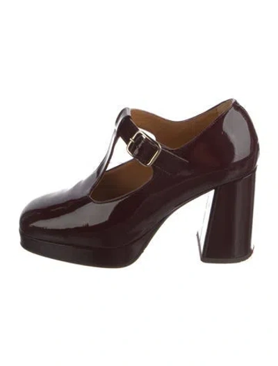Pre-owned Sézane Patent Leather T-strap Pumps In Burgundy