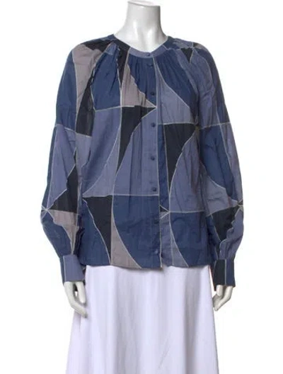Pre-owned Sézane Patterned Crew Neck Blouse In Blue