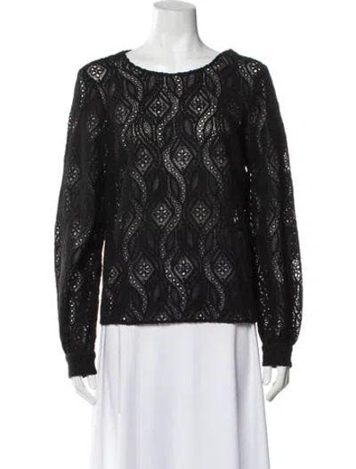 Pre-owned Sézane Patterned Crew Neck Blouse W/ Tags In Black
