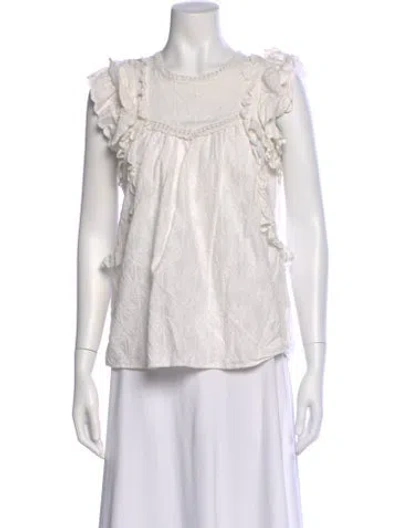 Pre-owned Sézane Patterned Crew Neck Blouse In White