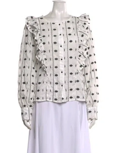 Pre-owned Sézane Patterned Crew Neck Blouse In White
