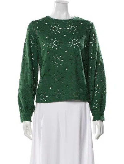Pre-owned Sézane Patterned Crew Neck Top In Green
