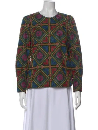 Pre-owned Sézane Patterned Crew Neck Top In Green