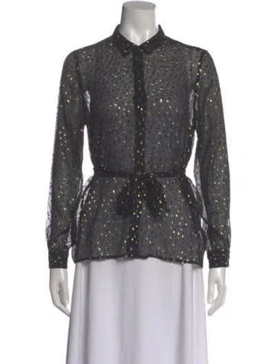 Pre-owned Sézane Patterned Long Sleeve Blouse In Black