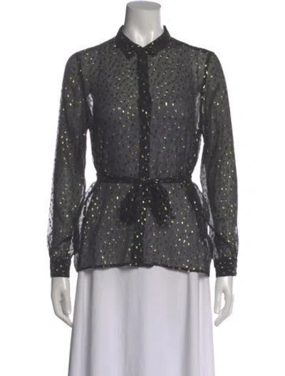 Pre-owned Sézane Patterned Long Sleeve Blouse In Black