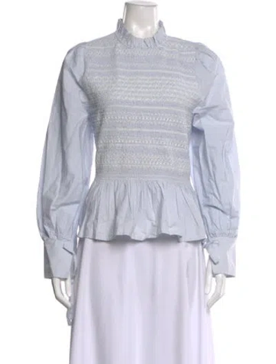 Pre-owned Sézane Patterned Long Sleeve Blouse In Blue