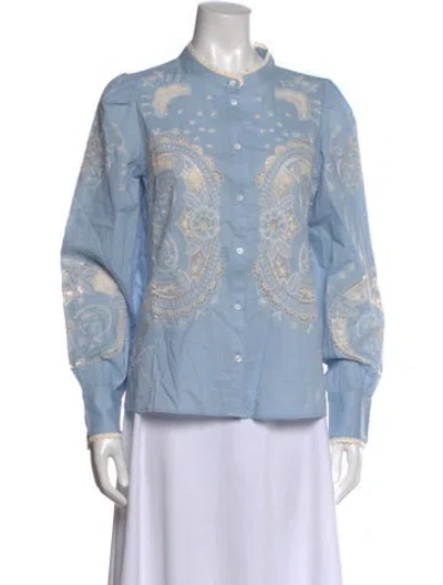 Pre-owned Sézane Patterned Long Sleeve Blouse In Blue