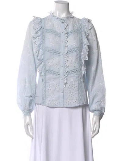 Pre-owned Sézane Patterned Long Sleeve Blouse In Blue