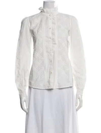 Pre-owned Sézane Patterned Long Sleeve Blouse W/ Tags In White