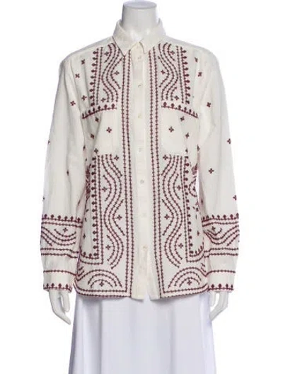Pre-owned Sézane Patterned Long Sleeve Blouse In White