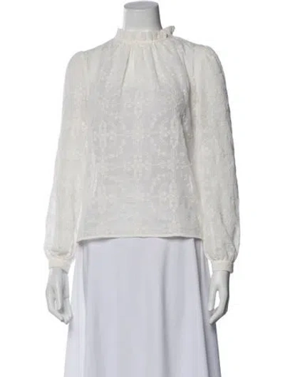 Pre-owned Sézane Patterned Long Sleeve Blouse In White