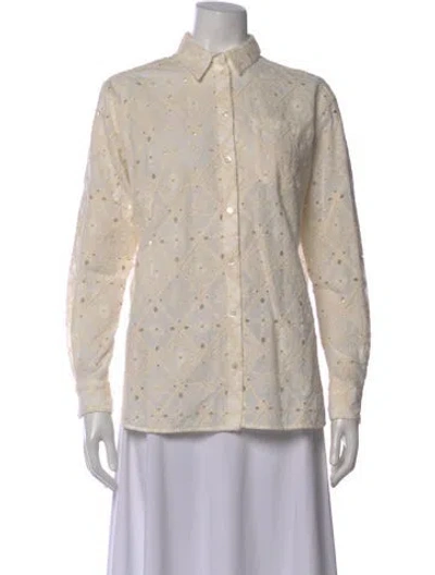 Pre-owned Sézane Patterned Long Sleeve Button-up Top W/ Tags In Neutral