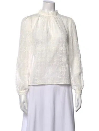 Pre-owned Sézane Patterned Mock Neck Blouse In White