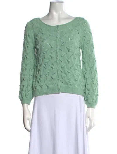 Pre-owned Sézane Patterned Open Front Sweater In Green