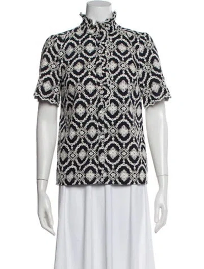 Pre-owned Sézane Patterned Short Sleeve Blouse In Blue