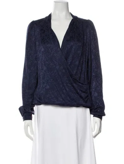 Pre-owned Sézane Patterned V-neck Blouse In Blue