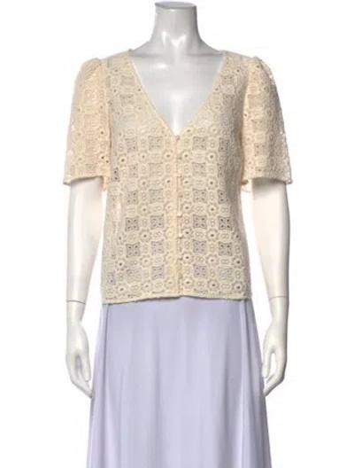 Pre-owned Sézane Patterned V-neck Blouse In Neutrals