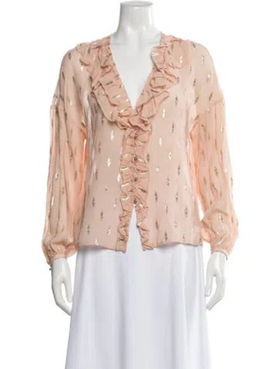 Pre-owned Sézane Patterned V-neck Blouse In Pink