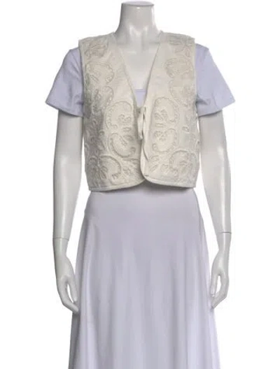 Pre-owned Sézane Patterned V-neck Crop Top In Gray