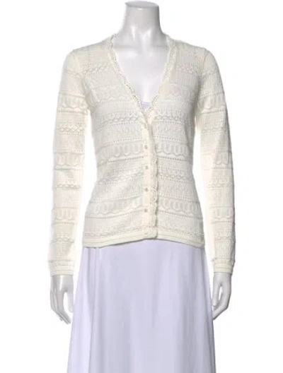 Pre-owned Sézane Patterned V-neck Sweater In White