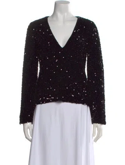 Pre-owned Sézane Patterned V-neck Top In Black