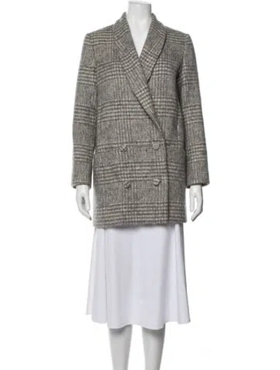 Pre-owned Sézane Plaid Print Coat In Grey