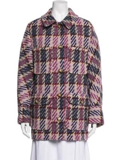 Pre-owned Sézane Plaid Print Coat W/ Tags In Purple