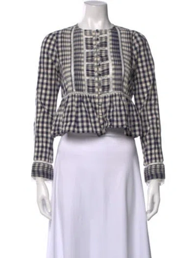 Pre-owned Sézane Plaid Print Crew Neck Blouse In Multi