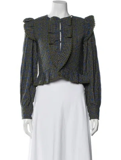 Pre-owned Sézane Plaid Print Evening Jacket In Blue