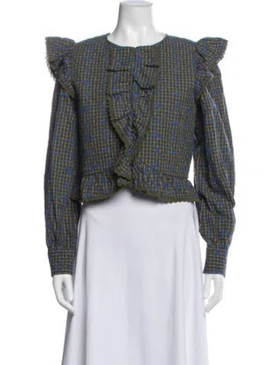 Pre-owned Sézane Plaid Print Jacket In Blue