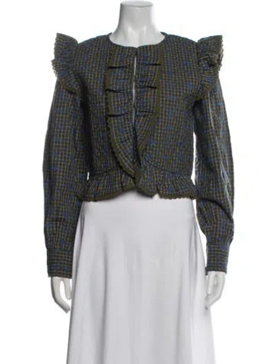 Pre-owned Sézane Plaid Print Jacket W/ Tags In Blue