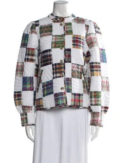 Pre-owned Sézane Plaid Print Jacket W/ Tags In White