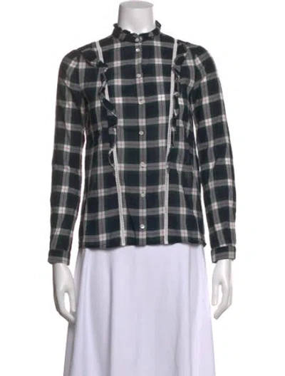 Pre-owned Sézane Plaid Print Long Sleeve Blouse In Black