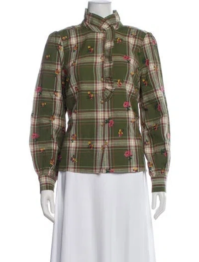 Pre-owned Sézane Plaid Print Long Sleeve Blouse In Multi