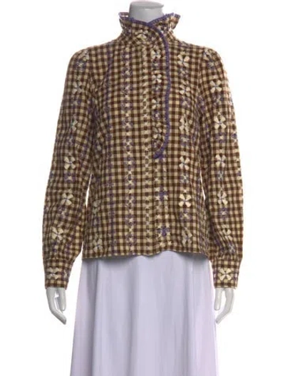 Pre-owned Sézane Plaid Print Long Sleeve Blouse In Multicolor